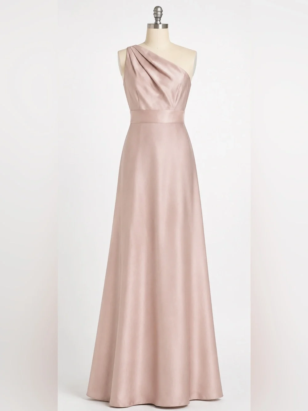 Alfred Sung Draped One Shoulder Satin Maxi Dress with Pockets Toasted Sugar - Picture 7 of 10